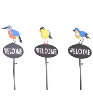 OISEAU WELCOME SUR BATON 22X6X128CM METAL